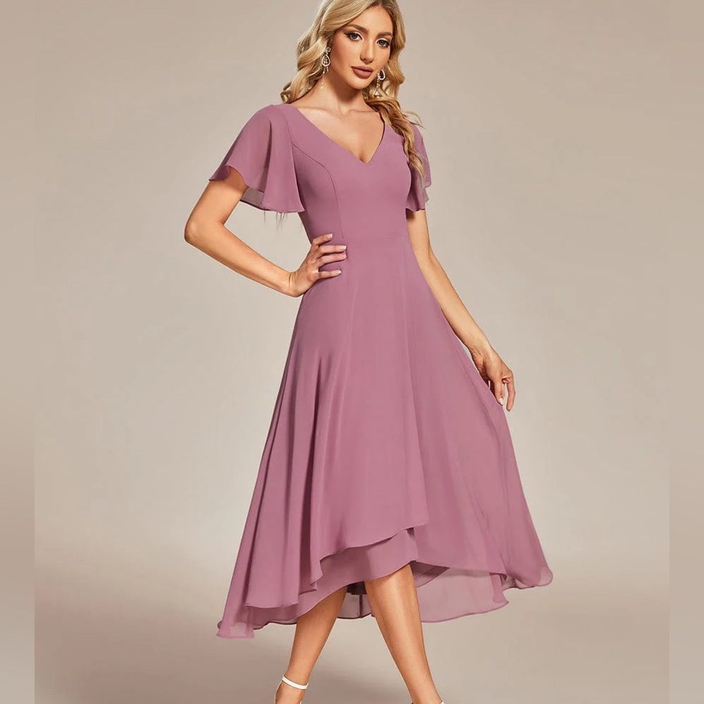 Flowing Chiffon V-neck Ruffle Dress